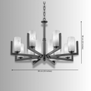 Dimension diagram of Alabaster Strata chandelier showing 84cm diameter and 56cm body height.