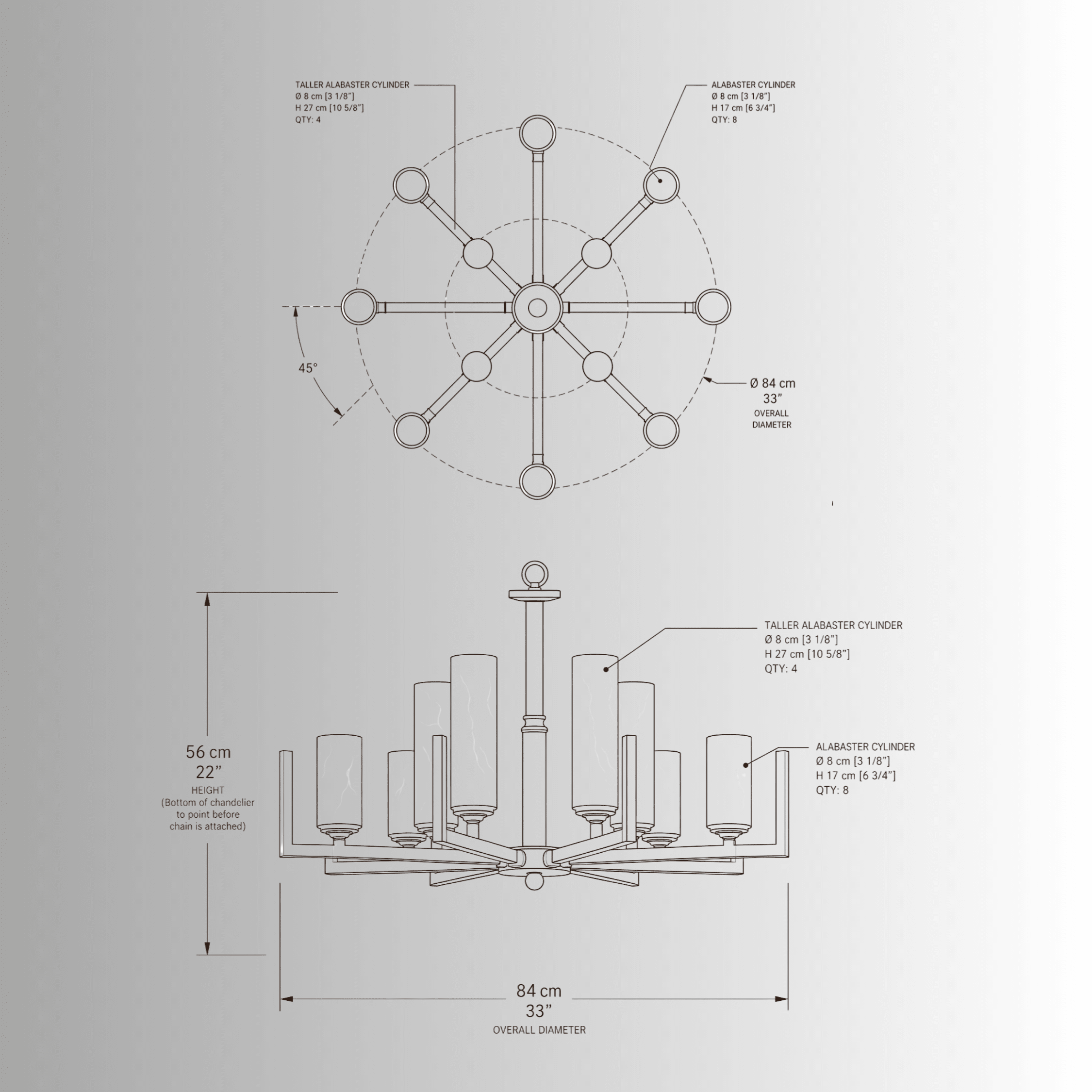 CAD drawing of Alabaster Strata chandelir