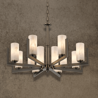 Spanish alabaster radial chandelier with solid copper arms and cylindrical stone shades, front view.