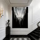 Asteria Swarovski crystal wall art installed in luxury staircase interior with architectural wall detailing.