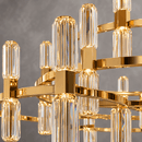 Close-up of the Athena Grand Tiered Crystal Chandelier with gold finish and A+ crystal prisms