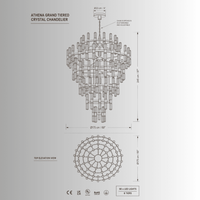 Athena Grand Tiered Crystal Chandelier CAD drawing with dimensions, 90 LED lights and 175 cm diameter