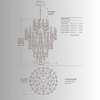 Athena Royale crystal chandelier CAD drawing with 140cm diameter, 200cm height and five-tier specification