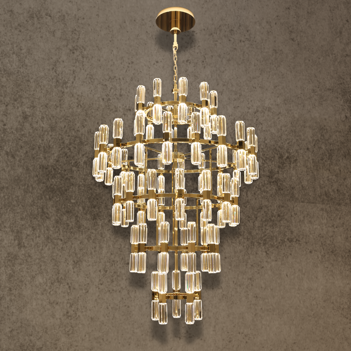Athena Royale tiered crystal chandelier in polished gold with luxury crystal for grand foyer and double-height interiors