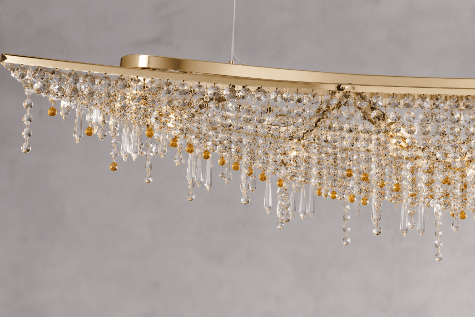 Aurelio Wave crystal chandelier close-up with Asfour crystals and 18K gold-plated frame by HDLS