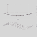 Technical drawing showing wave profile and dimensions of Aurelio Wave grand scale chandelier