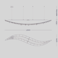 Technical drawing showing wave profile and dimensions of Aurelio Wave grand scale chandelier