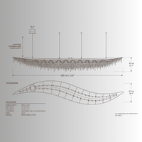 Aurelio Wave luxury crystal chandelier CAD drawing, 280cm linear dining room lighting by HDLS Lighting