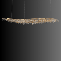 Extra-large linear crystal chandelier with wave silhouette, 18K gold-plated copper by HDLS Lighting
