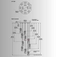 Technical drawing of Aurora Lava chandelier with full measurements, adjustable drop height, canopy size.
