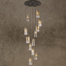 Luxury Aurora Lava chandelier with cascading Murano-style glass pendants and brass canopy, shown in full front view.