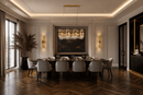 Aurora Magma luxury Murano glass chandelier above a modern dining table in a refined London-style residence