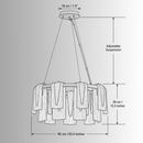 Technical drawing of Aurora Sublime chandelier showing diameter, height, suspension details, and structural measurements.