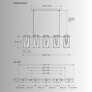 Technical drawing of Aurora Vellum chandelier showing 135 cm length, sculpted glass pendant height.