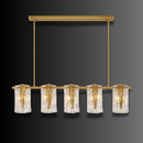 Aurora Vellum chandelier against dark background, showcasing brass frame and vellum-like Murano-style glass folds.