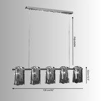 Technical drawing of Aurora Vellum chandelier showing 135 cm length, sculpted glass pendant height.