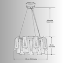 Technical drawing of Aurora Sublime chandelier showing diameter, height, suspension details, and structural measurements.