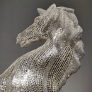 Close-up detail of AZAR sculpture showing Swarovski crystal mane and precision mosaic surface