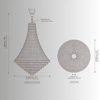 Bel Air crystal chandelier technical drawing with 160 cm diameter, 250 cm body height and adjustable suspension.