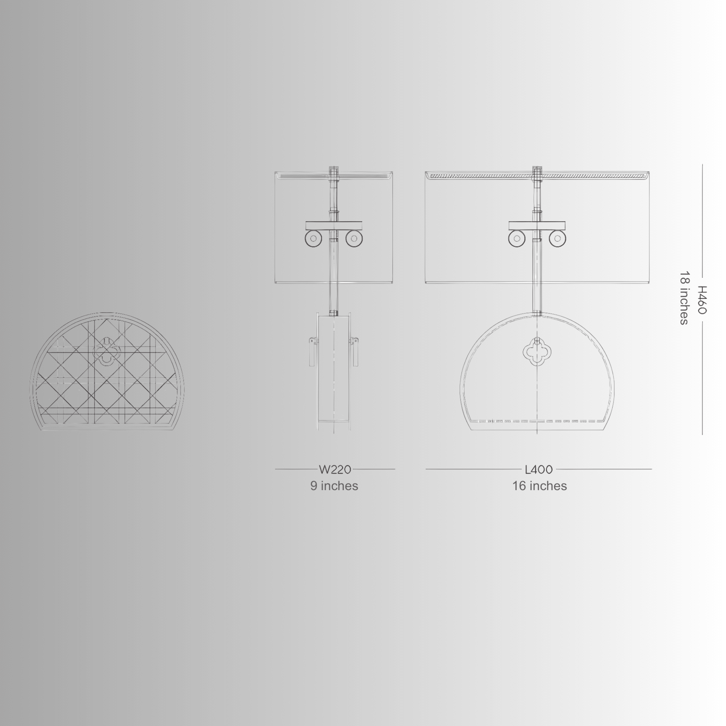Bellmont luxury table lamp dimensions showing overall height, shade width, and base proportions for upscale interiors.