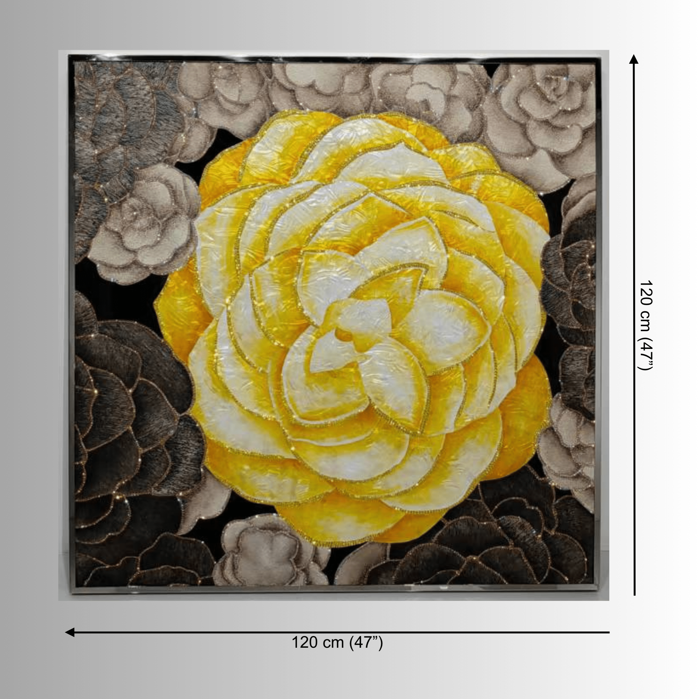 120 cm Swarovski crystal wall sculpture with architectural floral design and handcrafted layered details.
