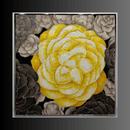 Limited-edition Swarovski crystal floral wall sculpture with luminous gold petals and matte black frame.