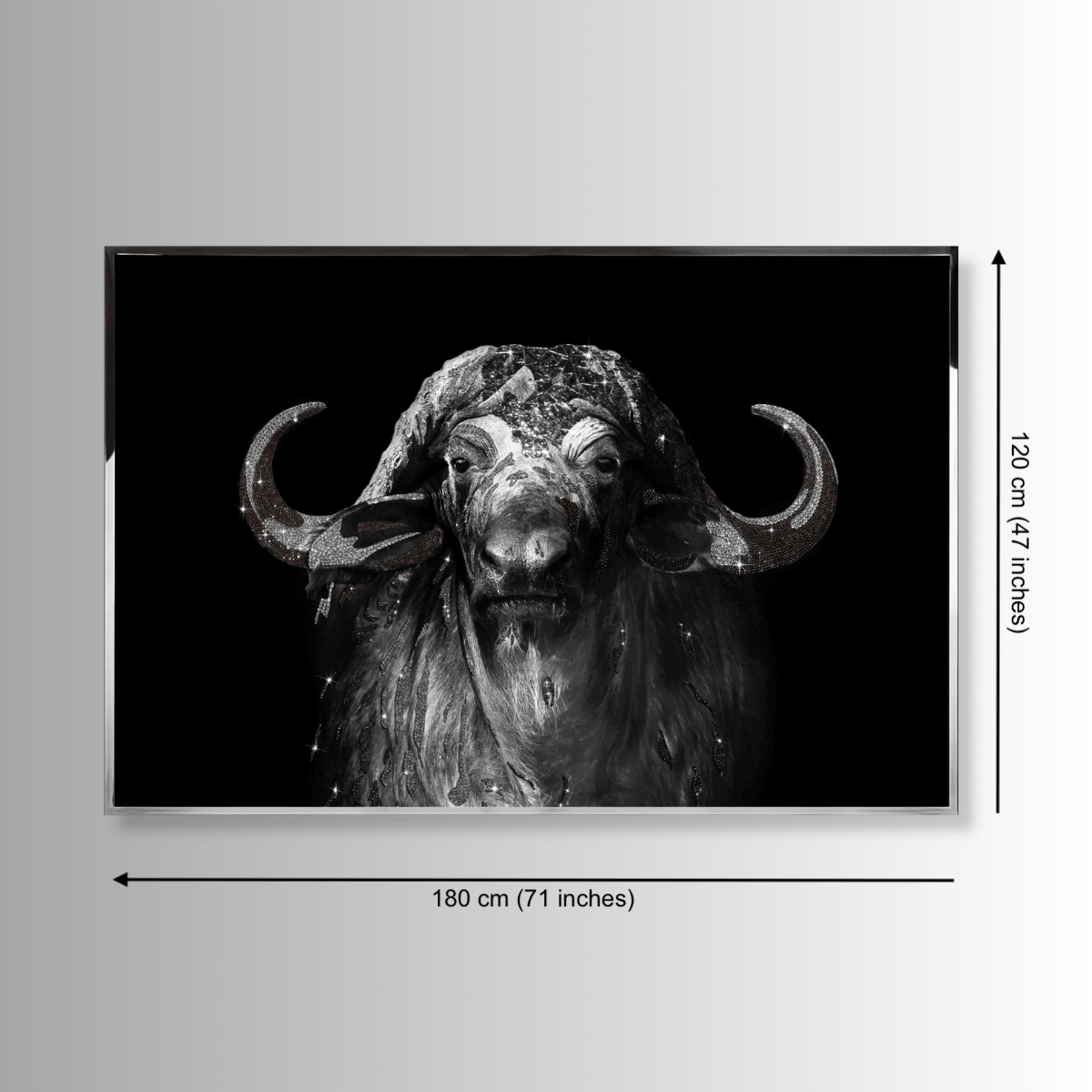 Bozeman crystal bison wall art dimensions 180 x 120 cm large Swarovski wildlife wall artwork