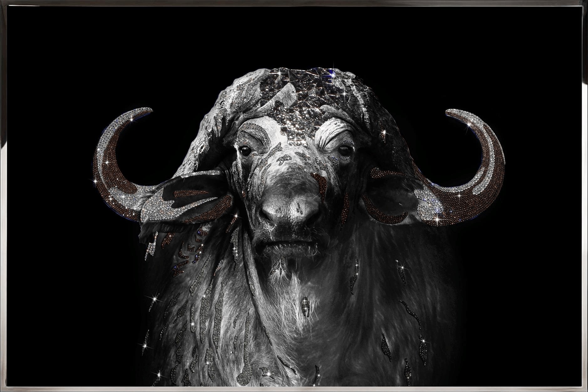 Close-up of Bozeman Swarovski crystal bison wall art showing luxury wildlife artwork craftsmanship