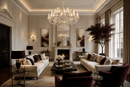 Cadogan luxury chandelier installed within an elegant London South Kensington townhouse-style salon interior