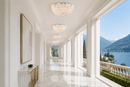 Camellia Fiorita Flush ceiling lights in a luxury Lake Como villa corridor with marble floors and lake views.