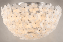 Close-up of Camellia Fiorita Flush ceiling light with sculpted floral glass and polished steel frame.
