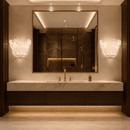 Murano-style floral wall sconces installed beside a bathroom mirror in a luxury interior.
