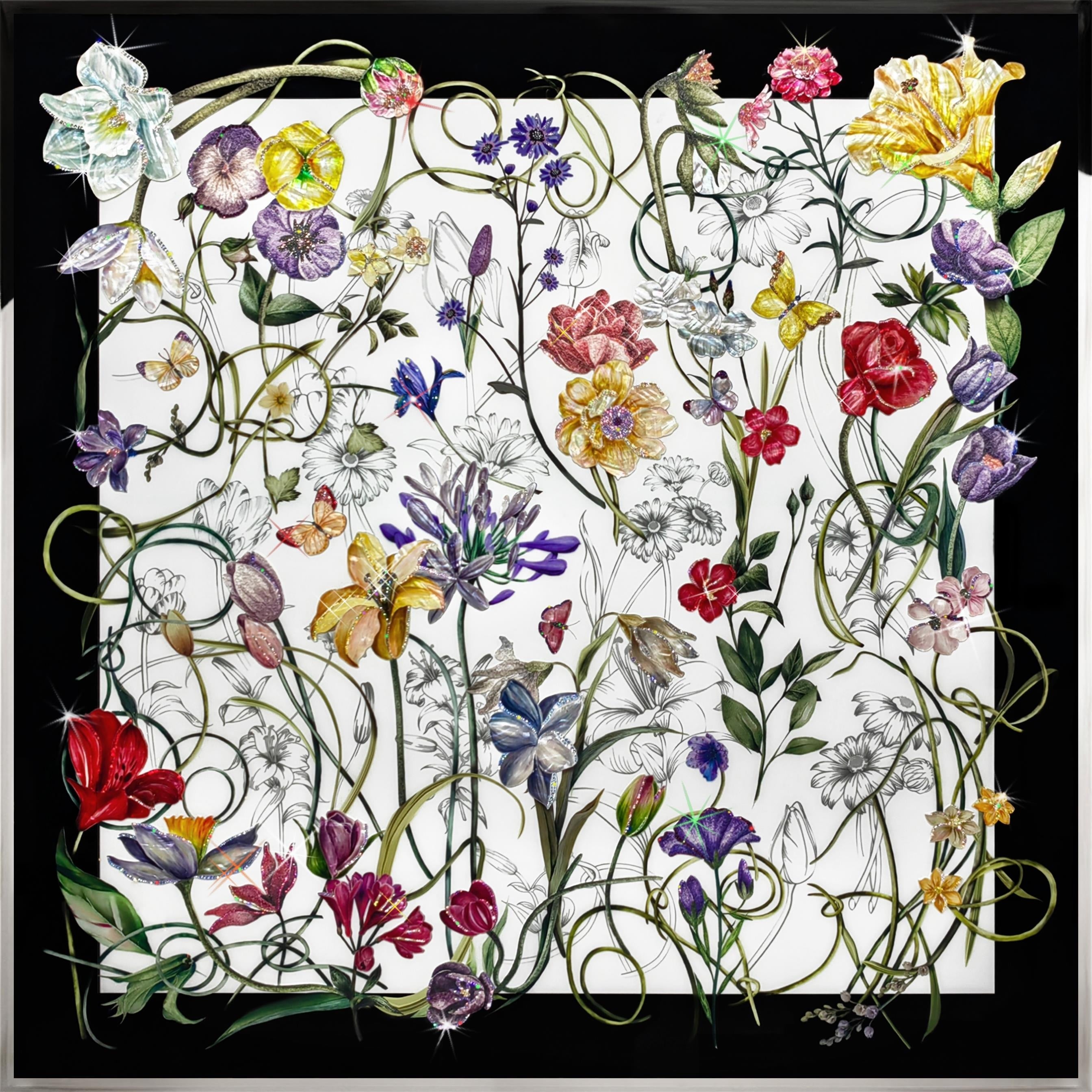 Limited-edition Swarovski crystal floral artwork designed for luxury architectural interiors