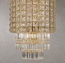 Close-up of the Plaza Crown Crystal Chandelier with tiered crystal prisms and luxury gold-plated finish