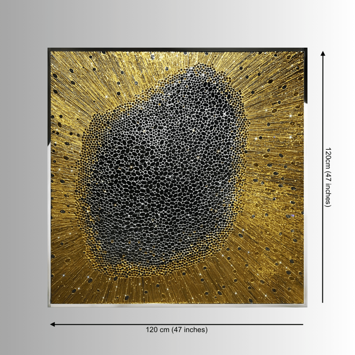 DIBA crystal wall art dimensions 120cm by 120cm with gold rays and dense crystal core