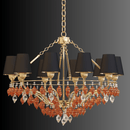 Italian-inspired Donatello Eleganza chandelier featuring 18K gold-plated copper and Murano-style amber glass drops, HDLS.