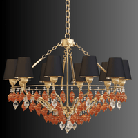 Italian-inspired Donatello Eleganza chandelier featuring 18K gold-plated copper and Murano-style amber glass drops, HDLS.