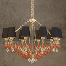 Luce Regale Donatello Eleganza chandelier with 10 lights, 18K gold frame, black shades, Murano-style amber glass drops by HDLS.