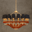 Luxury Donatello Grande chandelier with 18K gold-plated frame, black shades, and amber Murano-style glass drops by HDLS.