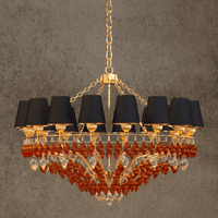 Luxury Donatello Grande chandelier with 18K gold-plated frame, black shades, and amber Murano-style glass drops by HDLS.