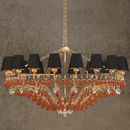 Donatello Imperiale Murano-style chandelier with 18 light  amber glass drops, black shades and gold-plated copper frame.