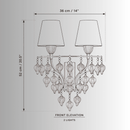 CAD drawing of Donatello Regal Glow wall lamp, 36 cm wide and 52 cm high with two lights