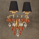 Luxury Donatello Regal Glow wall light with 18K gold frame, black shades, and Murano-style amber glass drops by HDLS.