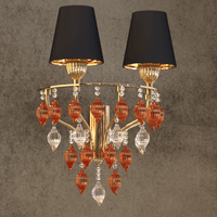Luxury Donatello Regal Glow wall light with 18K gold frame, black shades, and Murano-style amber glass drops by HDLS.