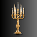 Luxury French Empire candélabre table lamp in gold-plated copper shown against dark background