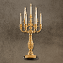 French Empire candélabre table lamp in 24K gold-plated copper with seven candle-style lights, front view