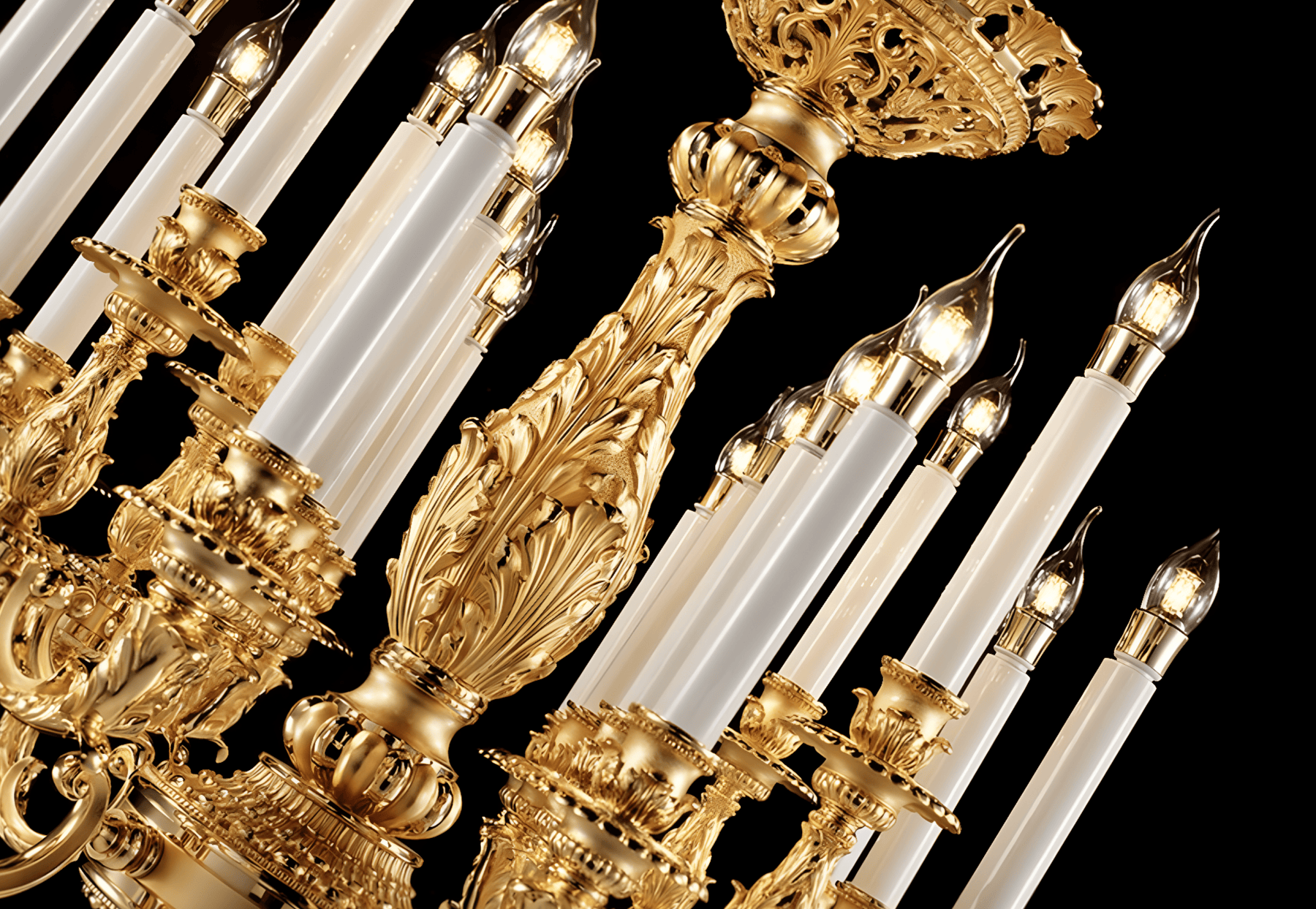 Intricate sculptural ornamentation of Élysée Grand Impériale chandelier inspired by French Empire design