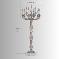 Élysée Grand Candélabre Royale luxury floor lamp CAD drawing with dimensions, 24K gold-plated classical lighting design