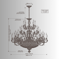 Élysée Grand Impériale luxury chandelier CAD drawing with dimensions, 113 lights and adjustable chain suspension