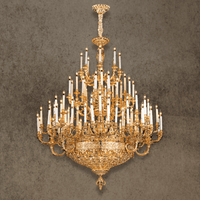 Grand-scale French Empire chandelier in 24K gold-plated copper designed for luxury estates and ballrooms.